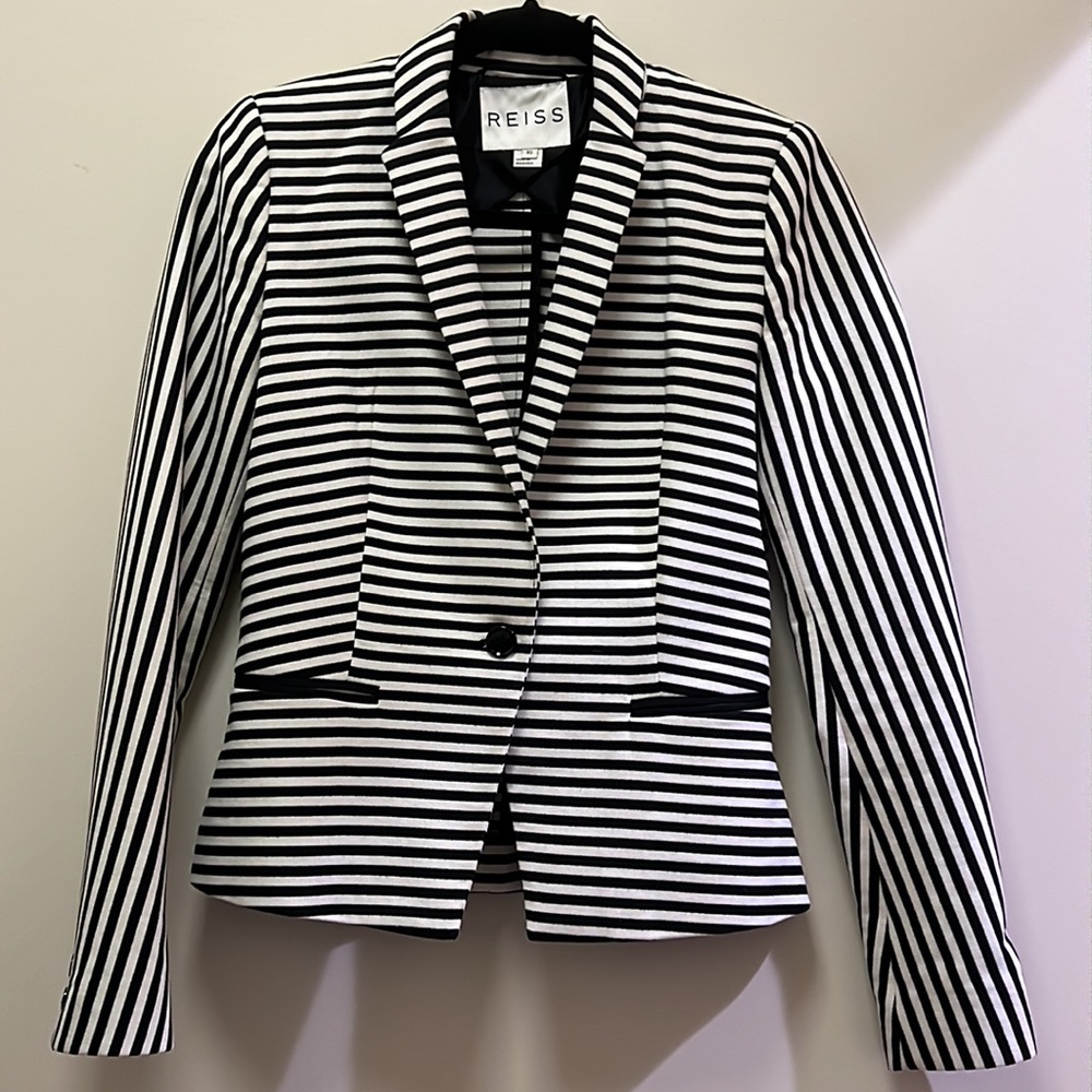 Reiss Tilda Blazer Ivory/Black Striped Size XS